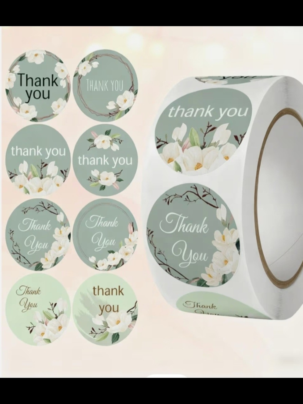 500 Thank You Floral Round Sticker Roll - NIP